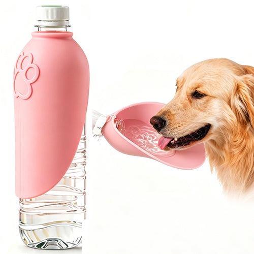 Pink portable dog water bottle bowl attachment