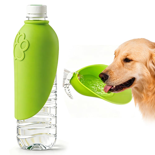 Green portable dog water bottle bowl attachment