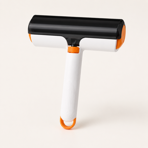 Reusable pet hair remover roller in white, black and orange